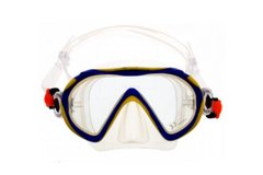 Маска BS Diver MEDUSA прозрачный силикон, жёлто-синяя рамка, моностекло, юниорская